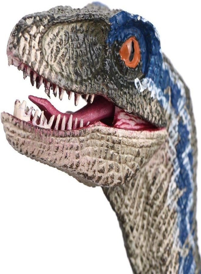 FUNFOB Dinosaur Toy Figure Width - 15cm Velociraptor Dinosaur Toy for Kids & Adults PVC Multicolour | Light Grey Blue Line Dino SML - Image 4